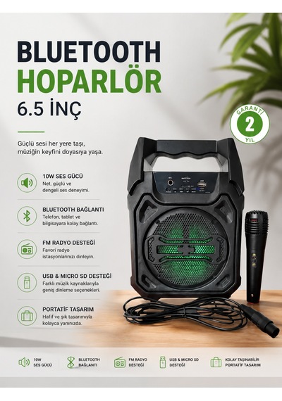 Bluetooth Hoparlör Mikrofonlu Taşınabilir Ses Sistemi Fm Radyo, Usb, Sd Kart Ve Tws Özellikli - Lisinya
