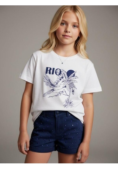 Zekids Kız Çocuk Rio Baskılı Basic T-shirt-16971 Ekru