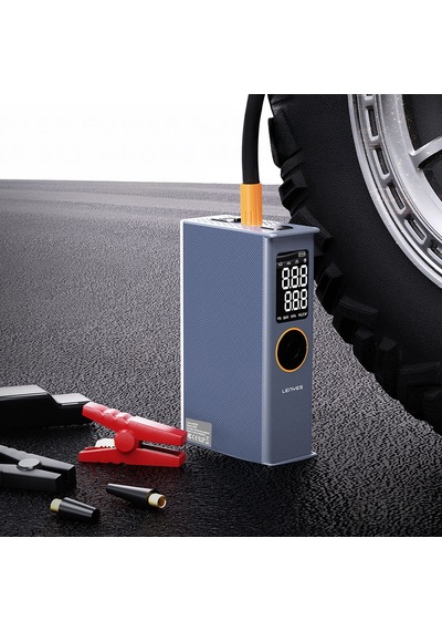 Lenyes Lcı205 Ledli Araç Akü Acil Durum Takviye Güç Kaynağı Ve Hava Kompresörü 12v 100w 7200mah Gri