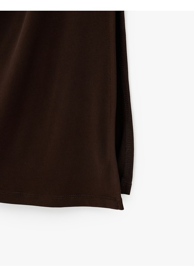 Koton Sandy Kumaş Slim Fit Drape Detaylı Midi Etek Kahverengi 7wak10042ek Kahve