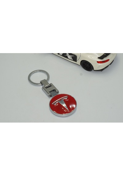 Dk Tesla Uyumlu Logo Model 3 S X Y Kırmızı Metal Çift Yön Anahtarlık