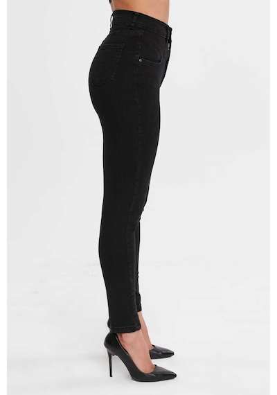Shevega Kadın Siyah Ön Contali Likrali Dar Paça Jeans Pantolon Siyah