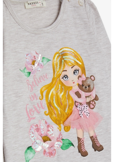 Breeze Kız Çocuk Taytlı Takım Baskılı Pullu 1.5-5 Yaş, Bej Melanj