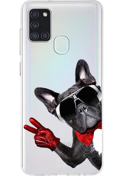Samsung Galaxy A21s İle Uyumlu 1mm Slim Fit Köpek 2 050e Baskılı Şeffaf Kılıf Şeffaf