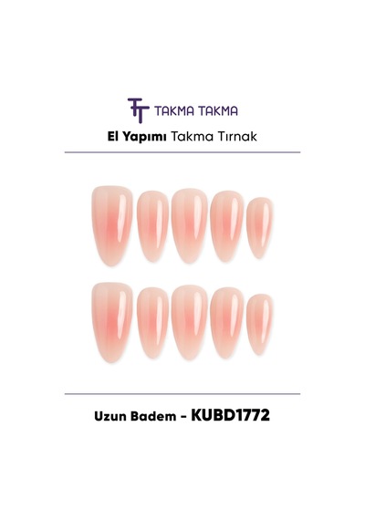 Kubd1772 Uzun Badem 10'lu Tekrar Kullanılabilir El Yapımı Protez Takma Tırnak L