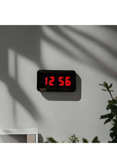Çift Taraflı Dijital Led Duvar Ve Masa Saati Ve Derece - Kırmızı Kasa Ölçüleri: 7x17 Cm