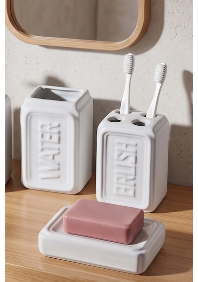 Perotti 13891-2 Well Stoneware 4 Parça Banyo Seti Beyaz