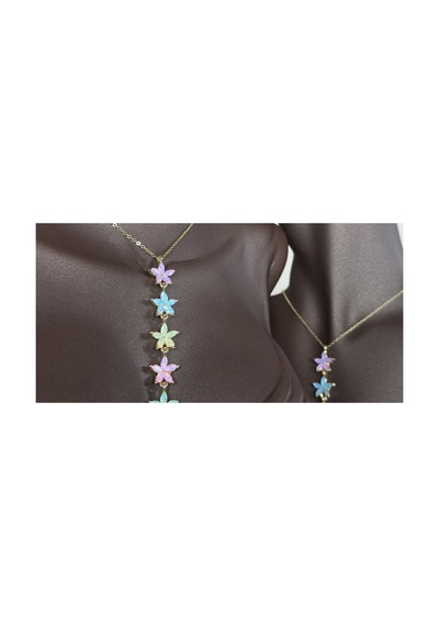 Duvia Pastel Renkli Kelebek Taşlı Y Form Vintage Retro Kolye Gold