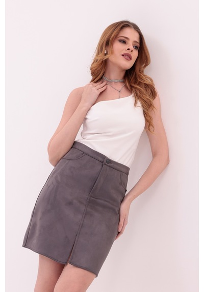 Eseclass Kadın Süet Oversize Gri Mini Etek Şık Etek Gri Gri