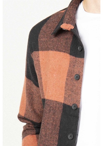 Tudors Slim Fit Kareli Tek Cepli Oduncu Erkek Gömlek-26169 Siyah