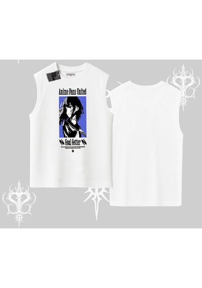 Startmore Startmore Kolsuz Tshirt Oversize Anime Kız Baskılı Beyaz