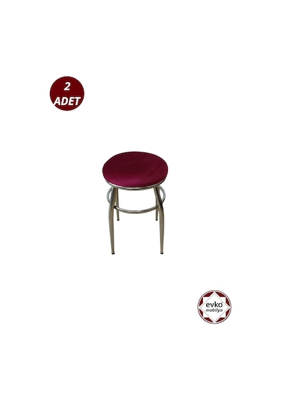 Evko Mobilya Tabure, Bar Taburesi, 2'li Tabure, Metal Ayaklı Tabure - Kırmızı