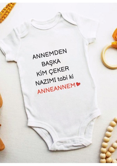 Tuğbababy Baby Anneanneye Özel Baskılı Bebek Body Zıbın Kız Erkek Beyaz