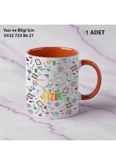 Fizik Öğretmeni Ve Öğretmenler Günü İçin Kişiye Özel İsim Baskılı Kupa Bardak Öğretmene Hediyelik Turuncu