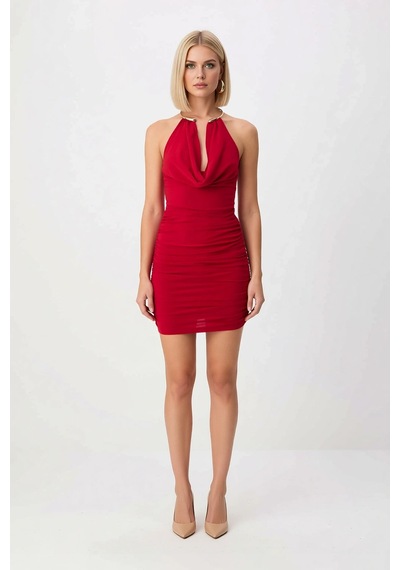 Benerly Kadın Kolsuz Degaje Yaka Bodycon Mini Elbise Ruching Detaylı Örme Kırmızı Benerly Kadın Kolsuz Degaje Yaka Bodycon Mini Elbise Ruching Detaylı Örme Kırmızı