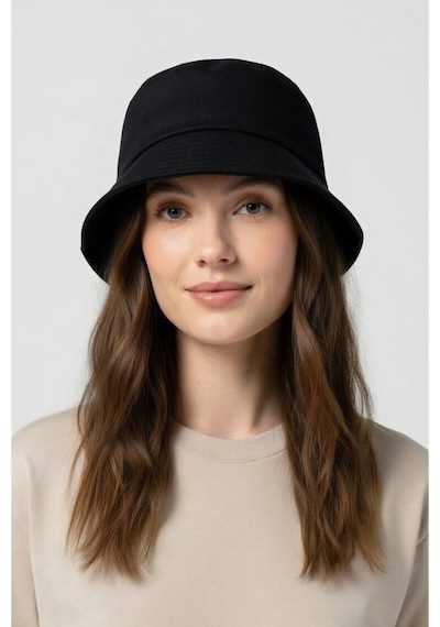 Mollycrush Unisex Siyah Bucket Şapka Pamuklu Gabardin Güneş Koruyucu Balıkçı Modeli Siyah