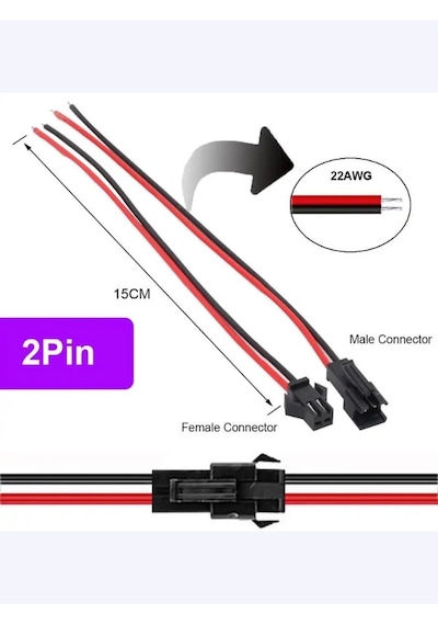 Tek Renk Şerit Led Bağlantı Soketli Kablo Takım 2 Pin 0.33 Mm 10 Adet