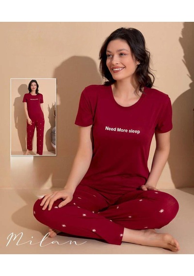 Boyraz Slim Fit Dar Kesim Kadın Milan Bisiklet Yaka Kısa Kol Pijama Takımı 11003b - 1 Adet Bordo Boyraz Slim Fit Dar Kesim Kadın Milan Bisiklet Yaka Kısa Kol Pijama Takımı 11003b - 1 Adet Bordo