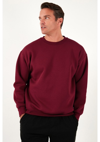 Buratti Regular Fit Bisiklet Yaka Pamuklu Içi Tüylü Yumuşak Şardonlu Erkek Sweat 5905255 Bordo