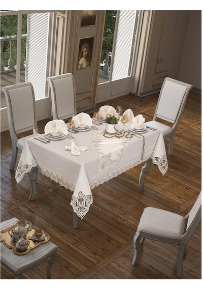 Sümbül Masa Örtüsü 160X260 Cm 26 Parça Krem (541545615)