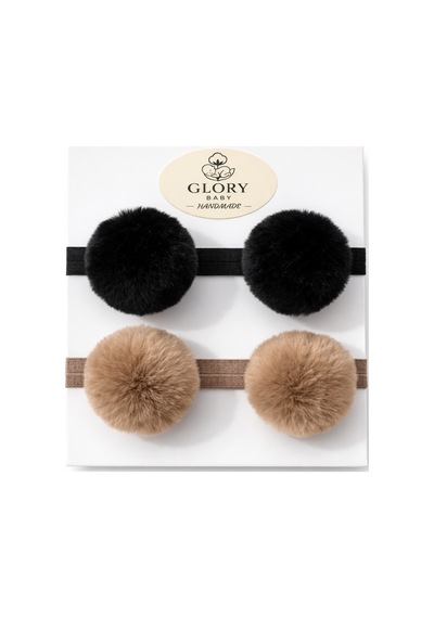 Kız Çocuk Bebek Ponpon Bandana 2'li Set Siyah-kahve Siyah-kahve