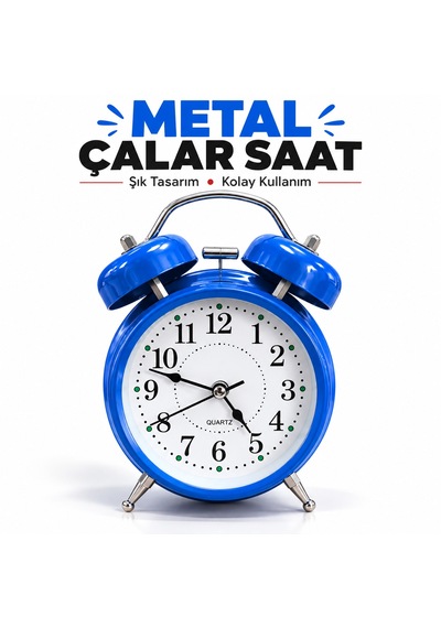 Metal Çalar Saat 12x17 Cm Yüksek Sesli Alarm, Şık Ve Dayanıklı Tasarım Mavi