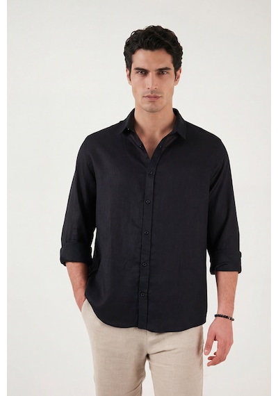 Buratti Pamuklu Regular Fit Klasik Yaka Uzun Kollu % 100 Keten Gömlek Erkek GÖMLEK CF26S1210000 Siyah