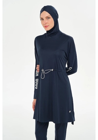 Rozamay 253132 Opal Lacivert Tam Boy Lycralı Dijital Desen Tesettür Mayo Lacivert