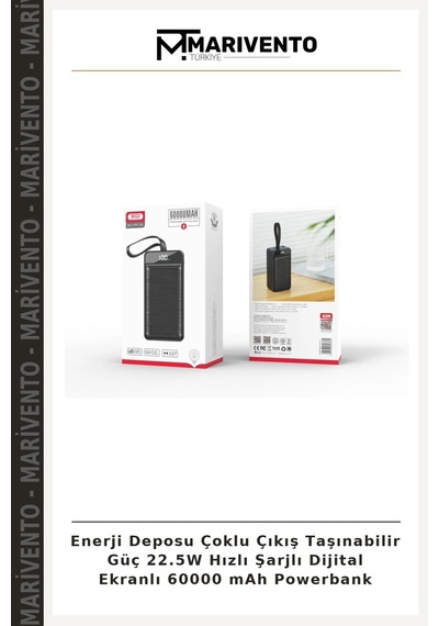 Enerji Deposu Çoklu Çıkış Taşınabilir Güç 22.5w Hızlı Şarjlı Dijital Ekranlı 60000 Mah Powerbank Çok Renkli