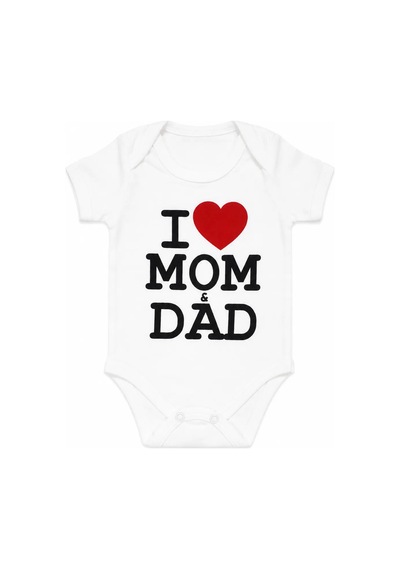 Bebegen Unisex Ekru I Mom Dad Yazılı Kısa Kollu Zıbın