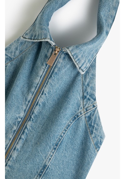 Koton Halter Yaka Denim Crop Top Fermuarlı Sırt Dekolteli Slim Fit Açık İndigo 4sal30034md Koton Halter Yaka Denim Crop Top Fermuarlı Sırt Dekolteli Slim Fit Açık İndigo 4sal30034md
