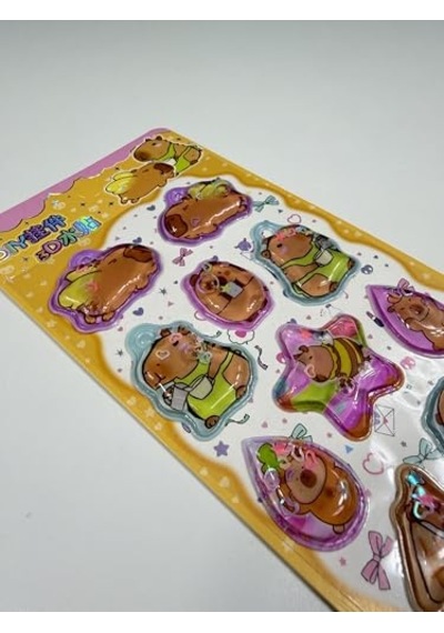 Capybara Temalı, Kabartmalı, 3d, Sulu, Simli Ve Boncuklu Sticker - Etiket No2 Abanoz