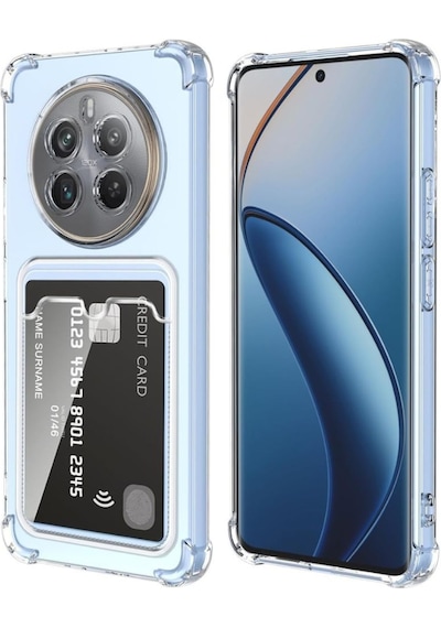 Realme 12 Pro Uyumlu Kılıf Darbe Emici Köşe Korumalı Kartlıklı Cüzdanlı Silikon Kapak - Şeffaf