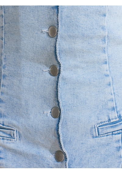 Dilvin 72023 Önü Fletolu Kısa Denim Tulum-mavi Mavi