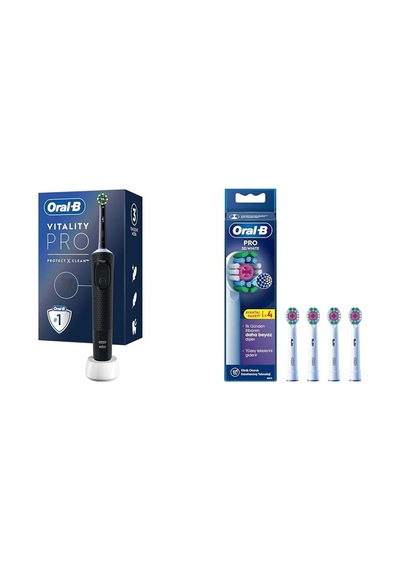 Ayrex Oral-b Şarjlı/elektrikli Diş Fırçası Vitality Pro Siyah Koruma Ve Temizlik + Oral-b 3d White X-filament Şar Diğer