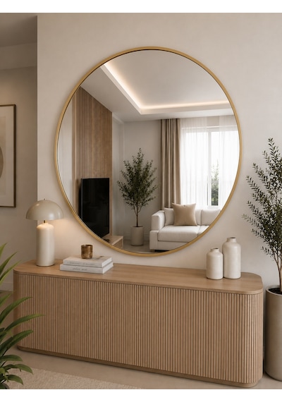 Effe Gold Metal Çerçeveli 100 Cm Yuvarlak Ayna