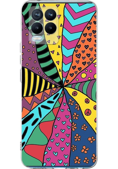 Realme 8 Pro İle Uyumlu 1mm Slim Fit Retro Renkler 4 Baskılı Şeffaf Kılıf Şeffaf