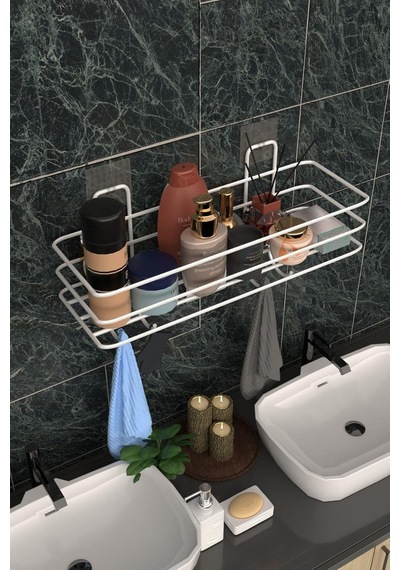 Risingmaber Metal Beyaz Yapışkanlı Banyo Düzenleyici Raf, Şampuanlık Duş Rafı Ve Organizer Mt119b Diğer