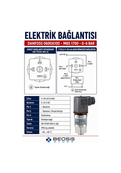 Danfoss 060g6100 Mbs 1700 0-6 Bar Basınç Transmitteri