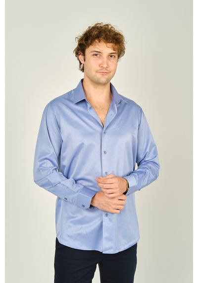 Figs Erkek Slim Fit Uzun Kollu Pamuklu Parlak Kumaş Gömlek 0013 Koyu Mavi Koyu Mavi