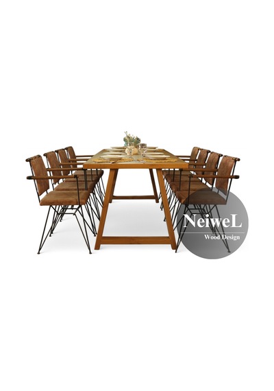 Neiwel Doer Doğal Ahşap Yemek Masası-120-300 Açık Ceviz