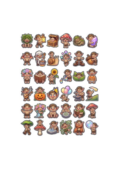 30 Adet Fantastik Orman Trolleri Sticker Seti - Laptop Defter Telefon Çok Renkli