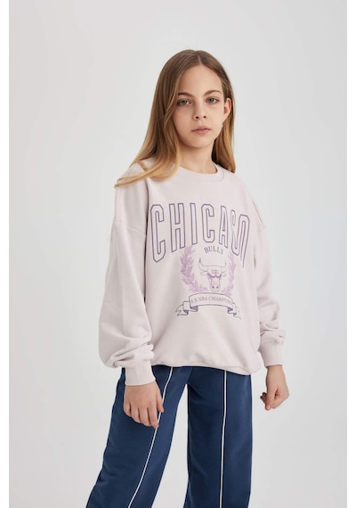 DeFacto Kız Çocuk NBA Chicago Bulls Oversize Geniş Kalıp Bisiklet Yaka Sweatshirt C0802A824SPPN424 Pembe