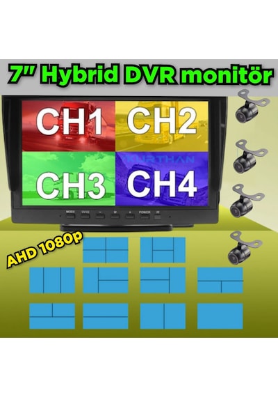 7 İnç Dvr Monitör Ve 4 Adet Ahd 1080p Kelebek Kamera Seti 12 Volt