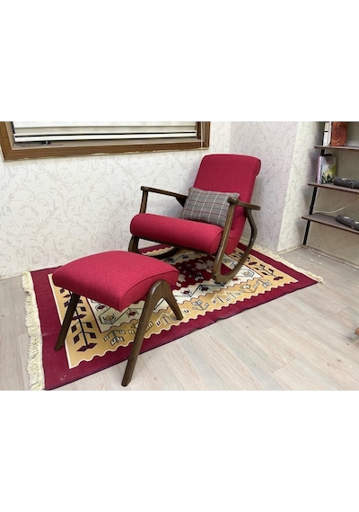 Asedia Ekol Ceviz Kırmızı Sallanan Sandalye Modern Dinlenme Koltuğu