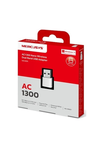Mercusys Ma30n Ac1300 Mbps Dual Band Wi Fi 5 Nano Usb Adaptör Mu Mımo Tak & Çalıştır