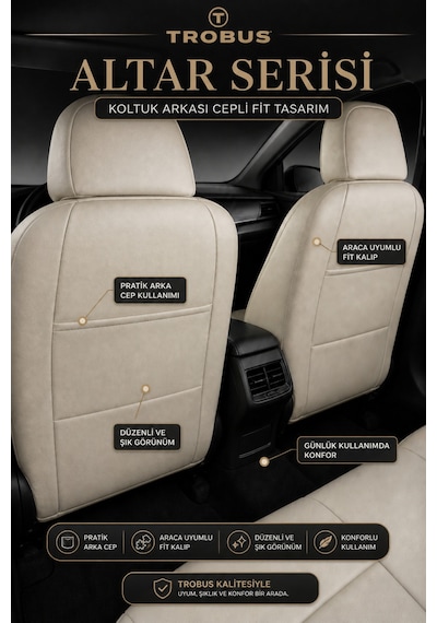 Fiat Egea Cross 2020+ Uyumlu Altar Serisi Tay Tüyü Bej Premium Koltuk Kılıfı