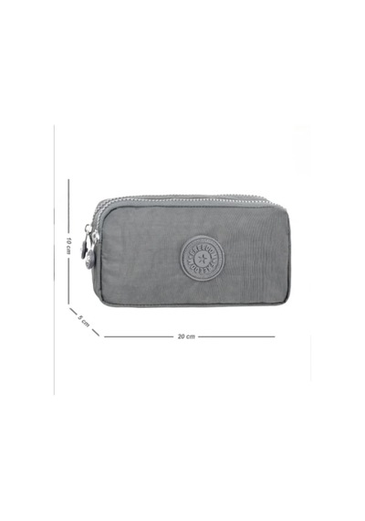 Krinkıl Kumaş Çift Bölmeli Gözlü Kalemlik Kalem Kutusu Gri