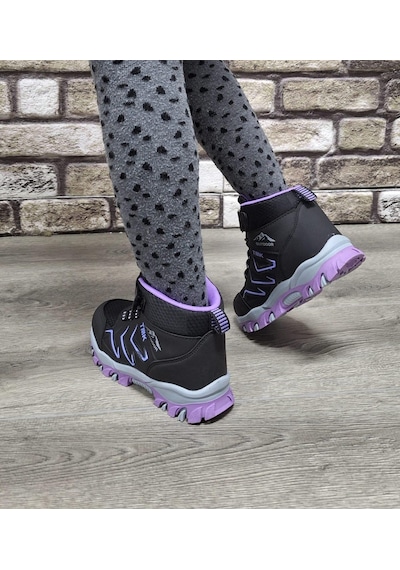 Rahat Konforlu Taban Outdoor Spor Cırtlı Çocuk Botu Siyah - Lila