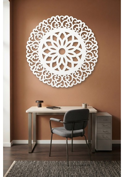 Lotus Mandala Metal Duvar Tablosu - Duvar Sanatı - Duvar Dekoru - Beyaz